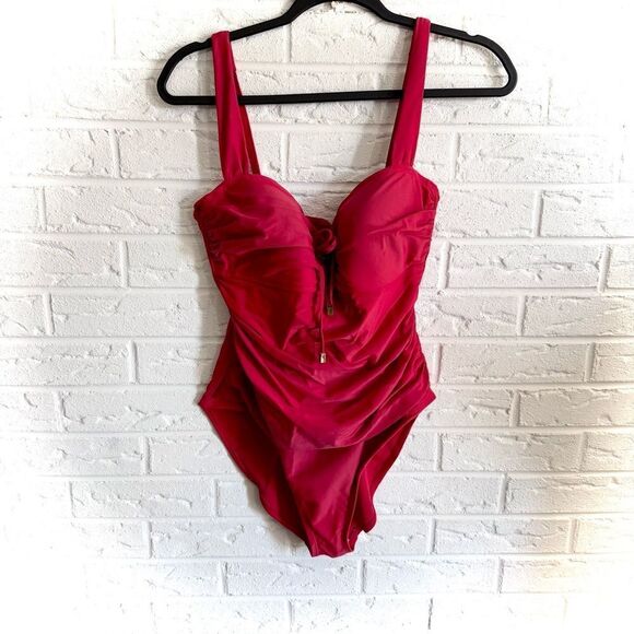 Bleu Rod Beattie Red One Piece Lace Up Swimsuit Size 10 - Picture 1 of 6